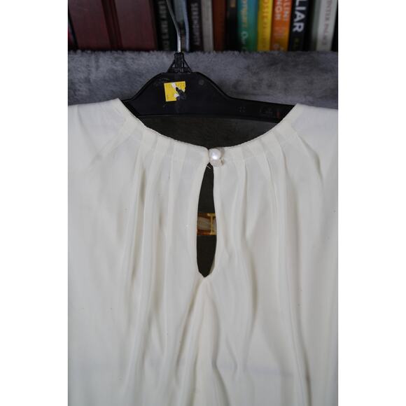 Womens Sleeveless White Gold Chevron Dress Sequin Skirt Blouson Top M Party - Picture 5 of 7